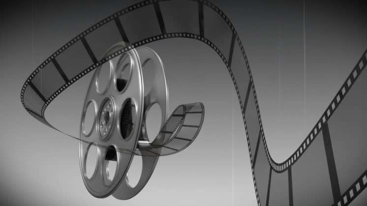 Film reel against black and white background Digitally generated